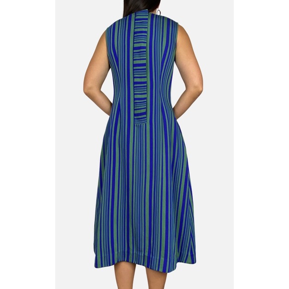 COS Blue Green Striped Sleeveless Viscose Blend A-Line Midi Dress Size 38 AU 10 - Picture 2 of 11
